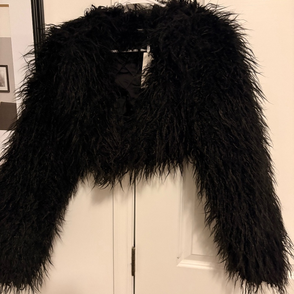 Naked Wardrobe faux crooped plush jacket